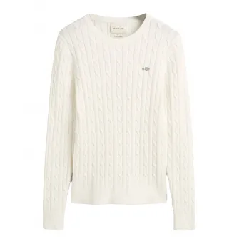 Gant, Pulover slim fit cu model torsade, Alb murdar, XL