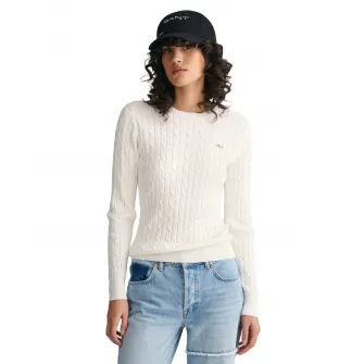 Gant, Pulover slim fit cu model torsade, Alb murdar, XL