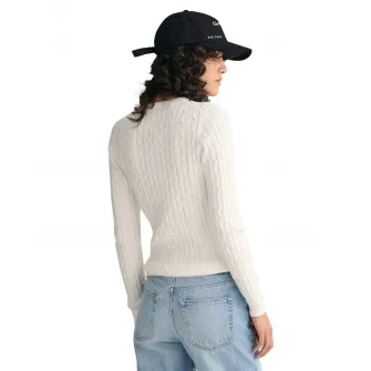 Gant, Pulover slim fit cu model torsade, Alb murdar, XL