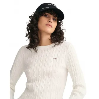 Gant, Pulover slim fit cu model torsade, Alb murdar, XL