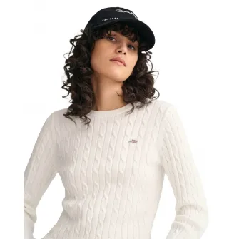 Gant, Pulover slim fit cu model torsade, Alb murdar, XS