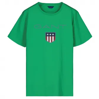 Gant, Tricou cu decolteu rotund si imprimeu logo, Verde deschis, 176 CM