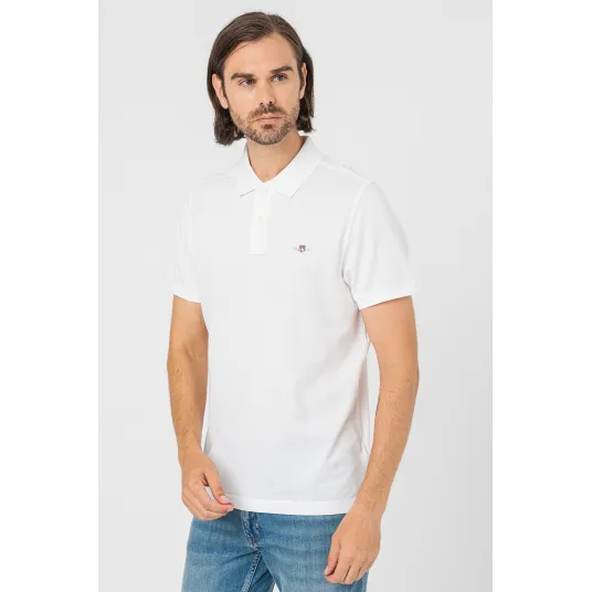 Gant, Tricou polo cu broderie logo, Alb optic, L