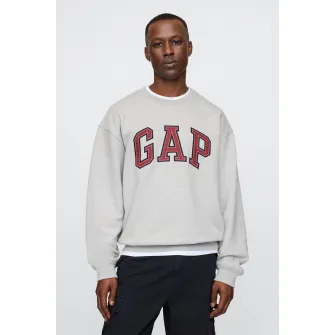 GAP, Bluza de trening cu logo si maneci cazute, Rosu, Gri deschis melange, L