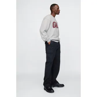 GAP, Bluza de trening cu logo si maneci cazute, Rosu, Gri deschis melange, L