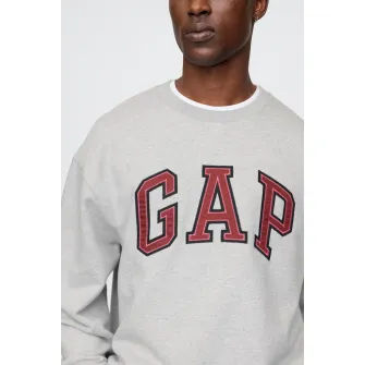 GAP, Bluza de trening cu logo si maneci cazute, Rosu, Gri deschis melange, L