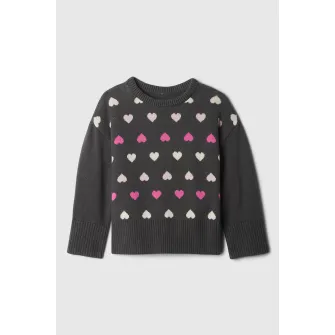 GAP, Pulover cu model cu inimi, Roz, Gri antracit, 95 CM
