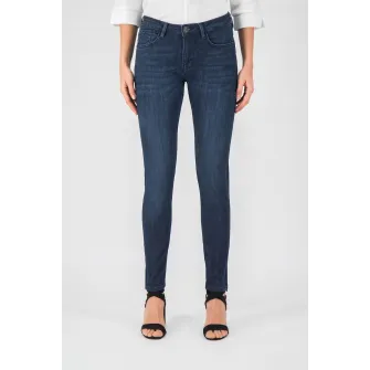 Garcia, Blugi slim fit cu aspect decolorat, Albastru inchis, W26-L32