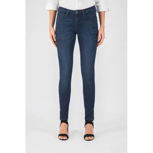 Garcia, Blugi slim fit cu aspect decolorat, Albastru inchis, W26-L32