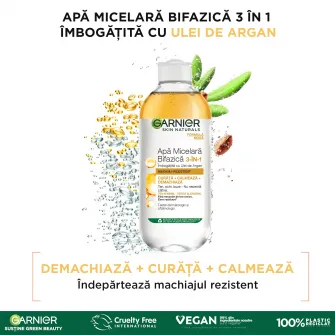 Garnier Skin Naturals Apa micelara bifazica cu ulei de Argan, 400 ml