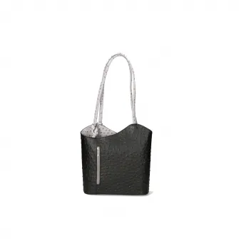 Gave Lux, Rucsac de piele cu imprimeu piele de strut, Negru, Gri deschis