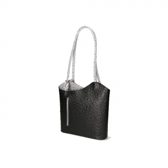 Gave Lux, Rucsac de piele cu imprimeu piele de strut, Negru, Gri deschis
