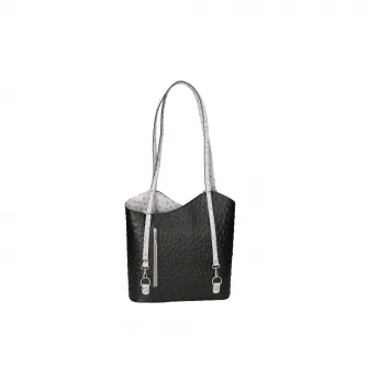 Gave Lux, Rucsac de piele cu imprimeu piele de strut, Negru, Gri deschis