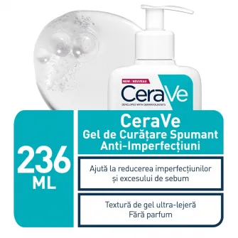 Gel de curatare spumant CeraVe anti-imperfectiuni cu acid salicilic pentru ten gras cu tendinta acneica, 236ml