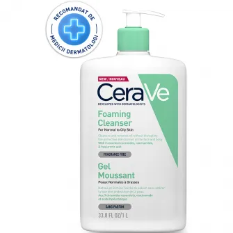 Gel de curatare spumant CeraVe, cu ceramide si niacinamida, pentru piele normal-grasa, 1000 ml