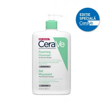 Gel de curatare spumant CeraVe, cu ceramide si niacinamida, pentru piele normal-grasa, 1000 ml