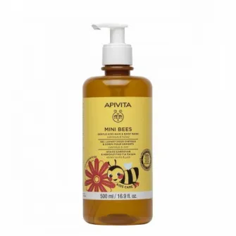 Gel de spalare pentru par si corp, cu baza delicata, fara lacrimi, pentru copii Mini Bees, Apivita, 500 ml