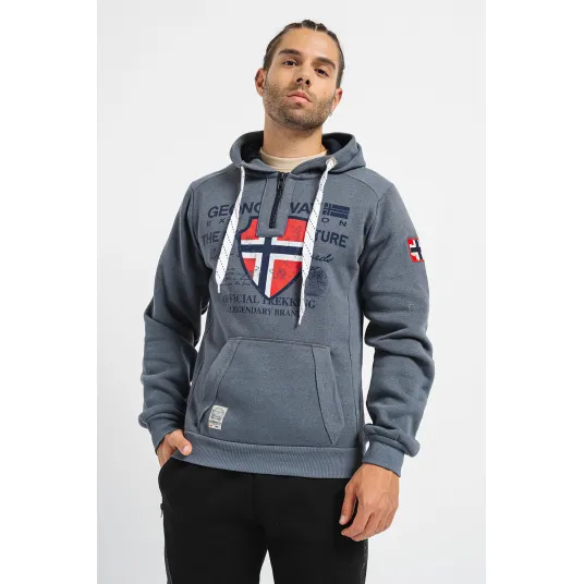 Geo Norway, Hanorac cu buzunar kangaroo Govka, Albastru inchis, Gri cenusiu, Alb murdar, 2XL