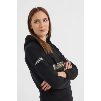 Geo Norway, Hanorac cu logo brodat si fenta cu fermoar Gymclass, Negru, 5