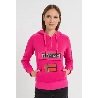Geo Norway, Hanorac cu logo brodat si fenta cu fermoar Gymclass, Roz, 4