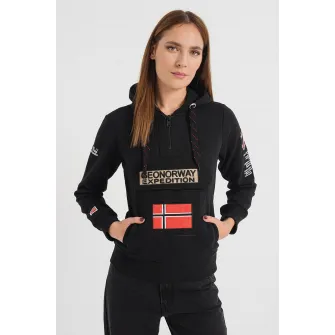 Geo Norway, Hanorac cu logo brodat si fenta cu fermoar Gymclass, Negru, 5