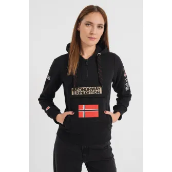 Geo Norway, Hanorac cu logo brodat si fenta cu fermoar Gymclass, Negru, 4