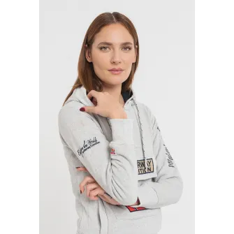 Geo Norway, Hanorac cu logo brodat si fenta cu fermoar Gymclass, Gri deschis melange, 4
