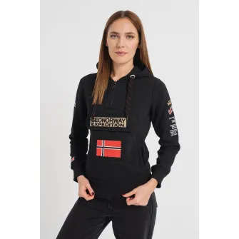 Geo Norway, Hanorac cu logo brodat si fenta cu fermoar Gymclass, Negru, 5