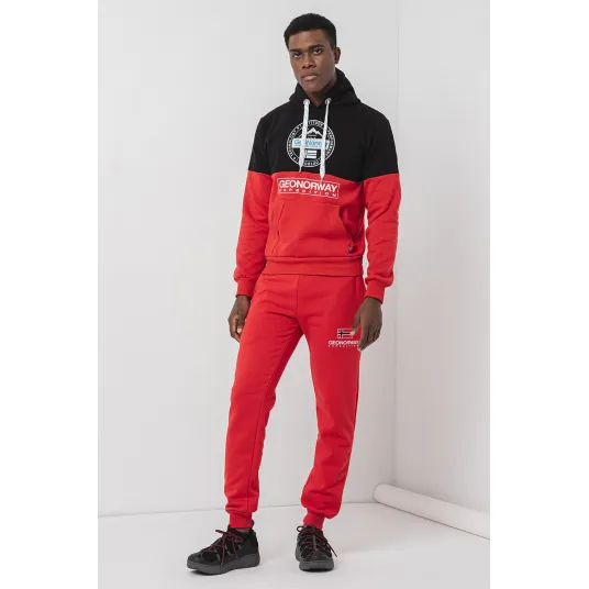 Geo Norway, Hanorac din amestec de bumbac cu design grafic Guillon, Negru, Rosu vermillion, 3XL