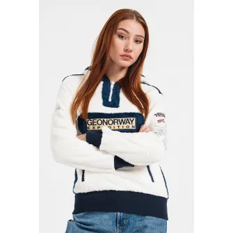 Geo Norway, Hanorac din fleece Gymclass, Alb, Albastru inchis, XL