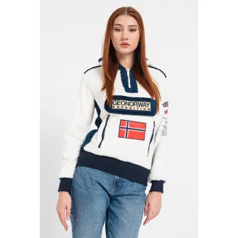 Geo Norway, Hanorac din fleece Gymclass, Alb, Albastru inchis, XL