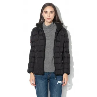 Geographical Norway, Geaca din material respirabil, cu vatelina si gluga detasabila Babette, Negru, 5