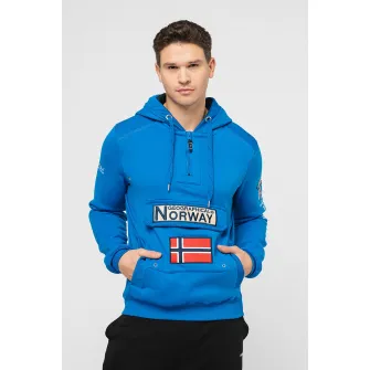 Geographical Norway, Hanorac cu fermoar scurt si logo brodat Gymclass, Albastru royal, 2XL