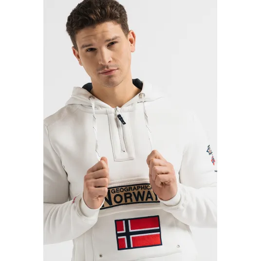 Geographical Norway, Hanorac cu fermoar scurt si logo brodat Gymclass, Alb, 2XL