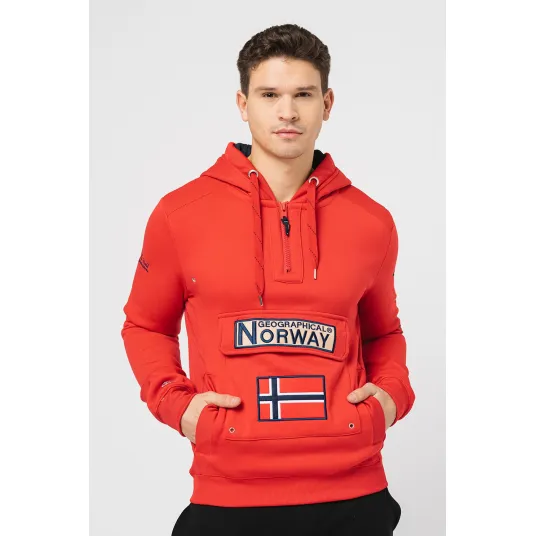 Geographical Norway, Hanorac cu fermoar scurt si logo brodat Gymclass, Rosu, 2XL