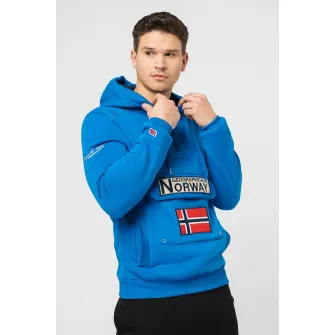 Geographical Norway, Hanorac cu fermoar scurt si logo brodat Gymclass, Albastru royal, 2XL