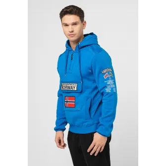 Geographical Norway, Hanorac cu fermoar scurt si logo brodat Gymclass, Albastru royal, 2XL