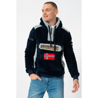 Geographical Norway, Hanorac cu fermoar si logo Gymclass, Bleumarin/albastru pal, 2XL
