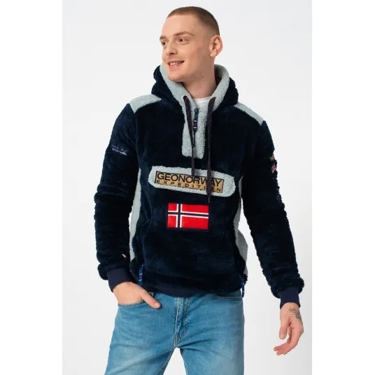 Geographical Norway, Hanorac cu fermoar si logo Gymclass, Bleumarin/albastru pal, 3XL