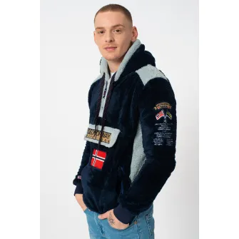 Geographical Norway, Hanorac cu fermoar si logo Gymclass, Bleumarin/albastru pal, 2XL