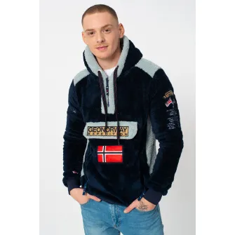 Geographical Norway, Hanorac cu fermoar si logo Gymclass, Bleumarin/albastru pal, 2XL