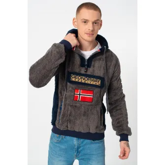 Geographical Norway, Hanorac cu fermoar si logo Gymclass, Gri inchis/Bleumarin, XL