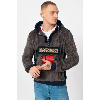 Geographical Norway, Hanorac cu fermoar si logo Gymclass, Gri inchis/Bleumarin, XL