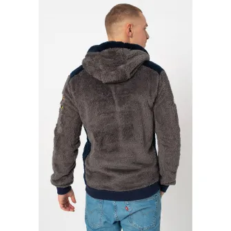 Geographical Norway, Hanorac cu fermoar si logo Gymclass, Gri inchis/Bleumarin, XL