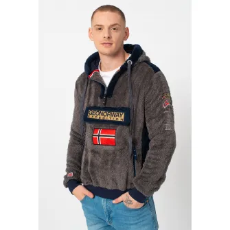 Geographical Norway, Hanorac cu fermoar si logo Gymclass, Gri inchis/Bleumarin, XL