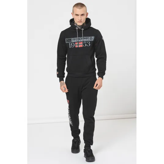 Geographical Norway, Hanorac din amestec de bumbac cu imprimeu logo Fastlife, Rosu, Gri, Negru stins, 2XL
