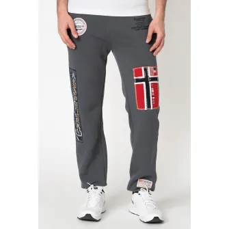 Geographical Norway, Pantaloni sport cu aplicatii logo Myer, Gri inchis/Bleumarin inchis, L