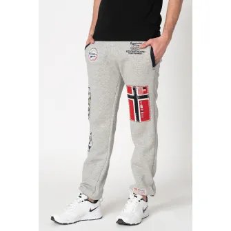 Geographical Norway, Pantaloni sport cu aplicatii logo Myer, Gri melange/Bleumarin/Rosu, L