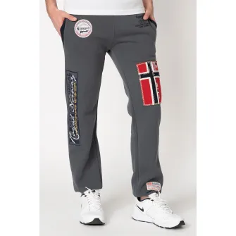 Geographical Norway, Pantaloni sport cu aplicatii logo Myer, Gri inchis/Bleumarin inchis, L