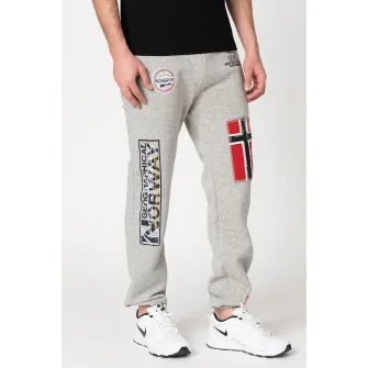 Geographical Norway, Pantaloni sport cu aplicatii logo Myer, Gri melange/Bleumarin/Rosu, L